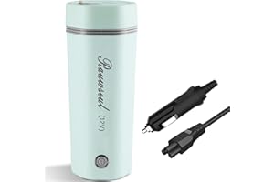 RAUWSEUL Tazza elettrica da viaggio portatile 12V/8A 96W, capacità di riscaldamento 350ml, bollitore elettrico per auto, fodera in acciaio inossidabile 304 da 450ml, temperatura di riscaldamento fino a 98°C