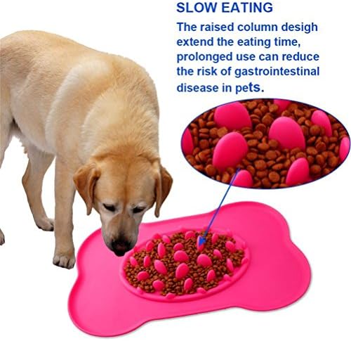 KAIHONG Slow Eating Dog Bowl,Slow Feed Pet Bowl,Silicone Bone Shaped Feeder Anti Choke Food Water Bowl with Eco-friendly No Spill Non-Skid Portable Bowl (Rosa/Pink)