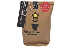 Wunderle WUN0212 Geburtstagsblumen-Handtasche, Braun, Unisex, Eimerförmig, Floral, Blumensaat zum Selbstpflanzen, für Geburtstag, Gartenfreunde, Geschenk