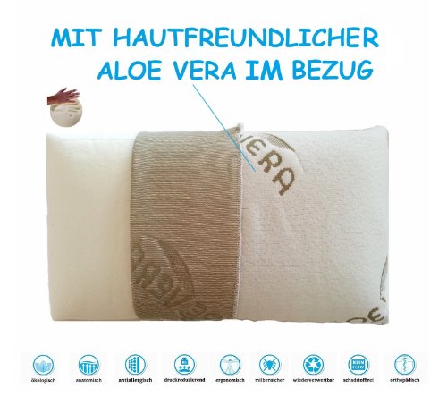 MaxxGoods Visco Reisekissen mit Aloe Vera -Orthopädisches Nackenstützkissen für Allergiker 24 x 40 cm H 12 cm - 2