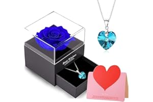 WILLUCK Rosa Eterna con Collana,Rosa Stabilizzata Vera con Ciondolo Rubino Argento 925 Donna，Eternal Rose Confezione Regalo,Regalo per La Festa Della Mamma,San Valentino Anniversario Matrimonio per Lei