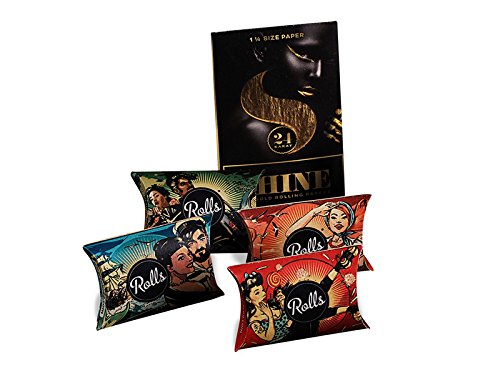 Rolls Kiffer Geschenkset - 40x Rolls Smart Filter Tips - Shine 24K Gold Rolling Papers Regular Size - Eindrehfilter mit Kühlsystem - 1x Gold Blunt Paper
