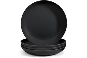 Odoland Set de 4 Pièces Couverts de Camping de 23 cm, Vaisselle Plastique Reutilisable Sans BPA, Set Pique Nique Adapté pour le Dîner, Assiettes de Service à Salade, Pâtes, Parties,Noir