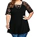 Produktbild Übergröße Blusen Damen Kolylong® Frauen Elegant V-Ausschnitt Spitze Bluse Unregelmäßig Sommer Lässige Kurzarm Shirts Plus Size T-Shirt Oberteil Oversize Hemden Sweatshirt Tunika Tops (Black-B, XXXXL)