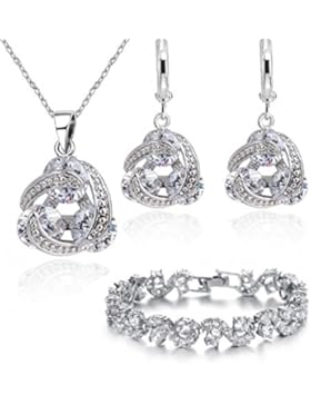 Schmuck-Set mit Swarovski-Kristallen und mit 18 Karat vergoldet - Mit weißen Steinen - Halskette, Armband und...