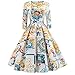 Produktbild Longra Damen Vintage 1950er Partykleid Rockabilly Kleid Langarm Retro Cocktailkleid Damen Kleider Blumedruck Schöne Kleider Festliche Kleider Elegante Abendkleider Swing Kleider (S, Gelb)