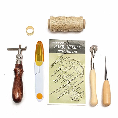 Hrph 7pcs Nähen Leder Werkzeuge Carft Ahle Costura Handstitching Set Kit Gewinde Ahle Gewachste Fingerhut - 3