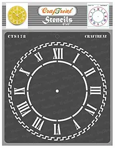 CrafTreat Clock Stencils for Craft and Art for Adults - Roman Numeral Clock Stencil - Size: 6X6 Inches - Clock Dial Stencil for Painting on Canvas - Clock Number Stencil for Furniture Painting