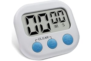 Timer da Cucina Ampio Display LCD, Pitasha Digitale timer da cucina con supporto/magnetico/Foro, Timer Digitale con Allarme Acustico per Cucina, Bagno, Aula, Formazione (Bianco)
