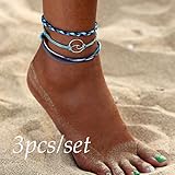 ✿❤➽Material:alloy TAOtTAO 3pcs Böhmen Silber Welle Fußkettchen Armbänder für Frauen Seil Strand Fußkettchen Schmuck