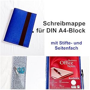 Wollfilz - Schreibmappe A4 aus Filz grau-blau mit Block