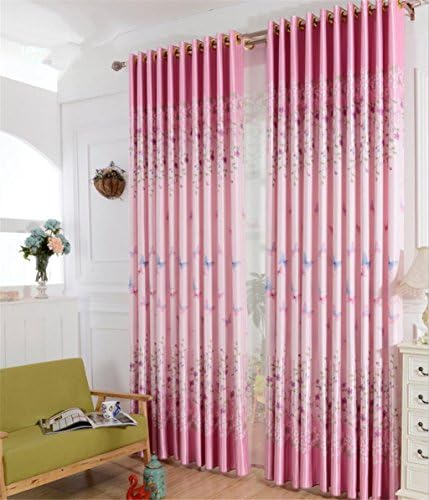 GYMNLJY Curtains Polyester Two-sided printing Blue Pink Children's curtains Blackout Noise Reducting Panels for Bedroom Window Drapes Big hole (1 panels) , pink , D