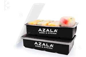 AZALA Pack x 2 Cubiteras para Hielo Grande con Tapas - Cubiteras de silicona grande para hasta 8 cubitos de Hielo XXL por bandeja - Sin BPA - Sistema de Easy Extraction - Ideal cócteles y copas - Negro