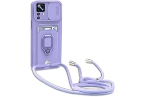 yanasuo Schiebe Kameraschutz Silikon Handykette Hülle kompatibel mit Xiaomi Mi 12T/Mi 12T Pro, Metall Ring Halter Handy Cover,Verstellbarer Halskette Handyhülle-Lila