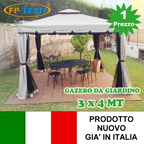 FP-TECH Gazebo da Giardino 3X3 O 3X4 in Alluminio Telo Antipioggia ZANZARIERA E Camino Robusto E ANCORABILE 3 X 3 O 3 X 4 (Gazebo 3x4)