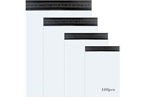 Rshuhx Torby pocztowe małe torby pocztowe, nowy materiał, wodoodporne, odporne na rozdarcie, samoprzylepne, nieprzezroczyste torby wysyłkowe do wysyłki, opakowanie 100 sztuk (4 rozmiary 25 z każdego 13 x 25 cm / 16 cm x 30 cm