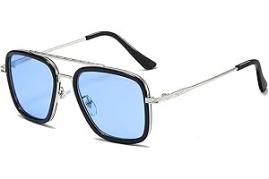 SHEEN KELLY Occhiali da sole pilota quadrati da uomo donna, Sunglasses Occhiali da sole rettangolari retrò con montatura in metallo