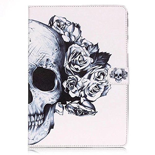 Samsung Galaxy Tab A 9.7 SM-T550 Hülle, DEENOR Bunt Malerei und Stilvoll Zeichnung Brieftasche Case Buch-Stil PU Leder Flip Protective Stand Tasche Schutzhülle Hülle für Samsung Galaxy Tab A 9.7 SM-T550. (Flowers Skull) - 2