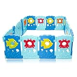 BABY VIVO Laufgitter Laufstall Baby Absperrgitter Krabbelgitter Schutzgitter für Kinder aus Kunststoff mit Tür und Spielzeug 14 Elemente - 3