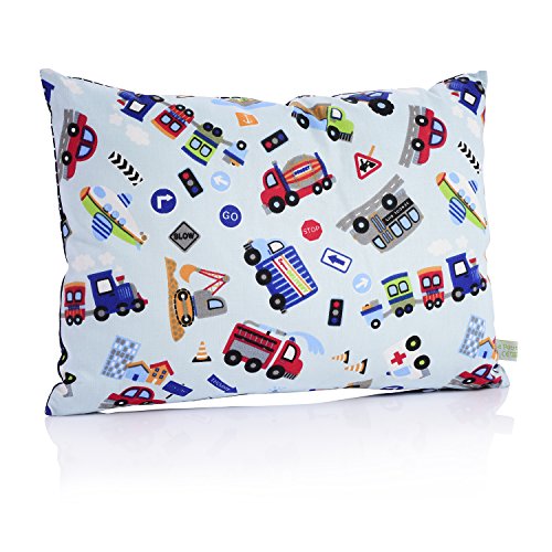 La Petite Unique | 35 x 25 cm Kinder-Kopfkissen | kindgerecht gestaltetes Kinderkissen | 100% schadstofffreies Kuschel-Kissen | waschbares Babykissen | vollständig Ökotex zertifiziert | Autos Blau - 2