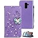 Produktbild Leder Hülle mit Galaxy A6 Plus, Bling Glitzer Diamant Strass Cover Brieftasche Case mit KunstLeder mit Kartenfach Kredit Karten Geldklammer Hülle im Schmetterling Look für Samsung Galaxy A5 2019