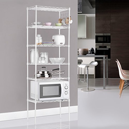 LANGRIA Regal 6 Ablage Standregal Schraubregal Moderne Haushaltsregal mit 5 Haken, 66,1 lbs Kapazität (Weiß) - 2
