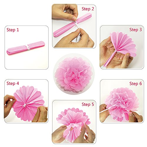 Eightnight Paper Craft Sets für DIY Party Dekorationen, Baby-Dusche, Festival einschließlich Circle Dot Girlanden, Tissue Papier Wabe Pom Pom Ball Laternen, Pom Pom Blumen, Bänder, Ballons - 7