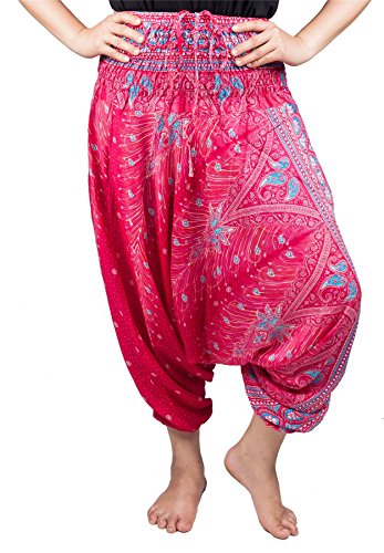Lofbaz Women's Peacock 2 In 1 Harem Trousers Jumpsuit Pink &amp; Light Blue L