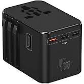 Universal Seyahat Priz D&ouml;n&uuml;şt&uuml;r&uuml;c&uuml; Adapt&ouml;r, 45W Şarj Cihazı, 2x Usb Girişi, 3x Type-C Girişi, Uluslararası G&uuml;&ccedil; Adapt&ouml;r&uuml;, US, 