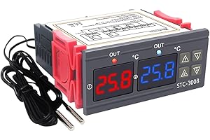 KETOTEK Digitaler Temperaturregler mit 2 Fühler 230V 220V, STC 3008 Thermostat Temperaturschalter Heizung Kühlung Temperaturgesteuerte Regler Relais