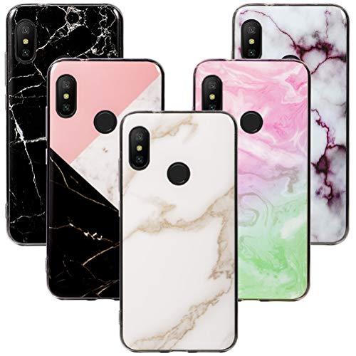 5X Funda Xiaomi Mi A2 Lite, XiaoXiMi Funda Mármol Suave TPU Cáscara [Ultra-Fina] [Anti-Rasguño] - Funda Mármol para Xiaomi Mi A2 Lite - [ Negro + Blanco + Geometría + Púrpura + Verde Rosa ]