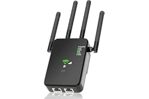 ADINAS WiFi,1200Mps Extensor WiFi Dual Band2.4G / 5g, Amplificador señal WiFi, 4 Antenas, 2 Puertos LAN, Amplificador WiFi, Adecuado para oficinas y hogares, fácil de configurar