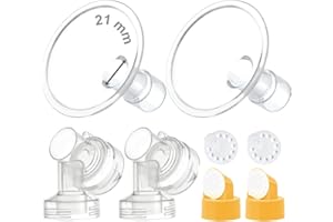 Maymom Brand - Protector de pecho de 2 piezas, 25 mm, 2 conectores de base con válvula y membrana para bombas de mama de Medela seleccionadas; escudo mediano, 21mm