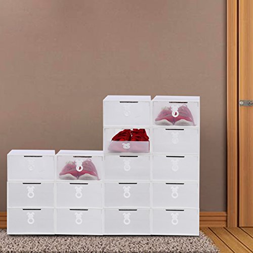 Schuhbox Acelectronic 10 set Plastik Schuhbox Schuhkasten Lagerkasten Clear Boxen Schuhschachtel für Aufbewahrung Schuhe Faltbare Halter für Damen,Multifunktional Organiser (Weiß) - 6