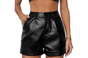 ORANDESIGNE Shorts en Cuir PU Femme Mini Short Sexy Hot Pants Taille Haute Short Court Moulant Similicuir Wetlook Clubwear Disco
