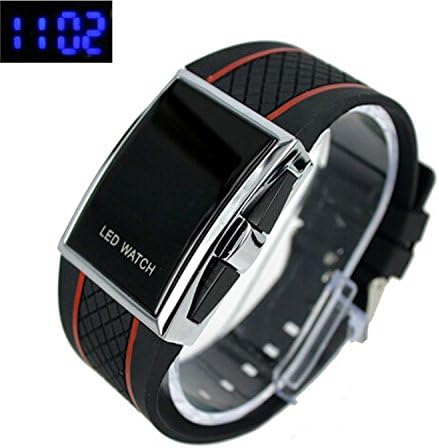 Ryanwayland Luxury LED Digital Calendar Watch Red &amp; Blue Light Optional Fashion For Men Women's Sports Stainless Steel Wristwatch (blue led black red)