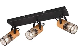 Trio Leuchten Tosh 804300332 - Foco (metal, madera, 3 bombillas E14), color negro mate