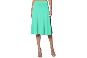 SKANG Knielanger Rock Damen Sommer Einfacher Komfort-Basic-Stretch-Rock in A-Linie mit ausgestelltem Knie für Damen Wollrock Kurz