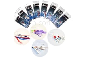 NGT Fishing Hook, 8 Packs Bass Mackerel Feathers Cod Lure, Sea Fishing Boat Tackle Rigs, Salt Water Resistant, Small and Light, Assorted Colors