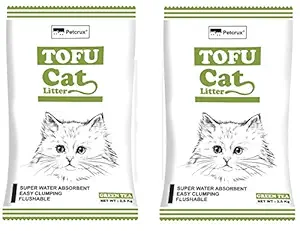 Petcrux Tofu Cat Litter Natural Cat Litter Flushable Cat Litter Clumping Plant Cat Litter Odor Control Cat Litter Dust Free Low Tracking Cat Litter 6 L - 2.5 Kg (Green Tea - Pack of 2 [Total 5 Kg])