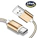 Produktbild USB C Kabel auf USB A Hunletai Metall Geflochten Type C Ladekabel, Geeignet für Typ C Geräte Inklusive Galaxy S9, S8+, S8, Huawei, HTC, Nexus, Lumia, OnePlus, Tablet und viele mehr - Gold 1M 2Stk
