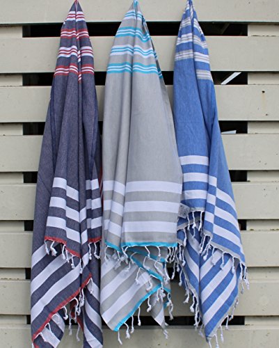 ANATURE Seaport – 100% Baumwolle – OEKO-TEX Standard 100 Certificat – Prewashed – super sanft – direkte Nutzung – Hamamtuch – Badetuch – Handtuch Backpacker – Strandtuch – Saunatuch – Babytuch – Turkish Towel – Pestemal – Fouta (Navy Blue/Red) - 7
