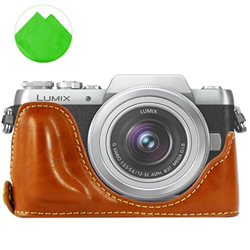 First2savvv XJPT-GF8-D09G11 Gehäusehälfte präzise Passform PU-Leder Kameratasche Fall Tasche Cover für Panasonic Lumix DMC-GF8. GF7 mit Reinigungstuch