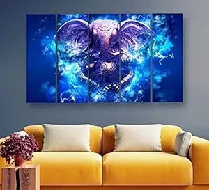 Artdira Ganesha Multiple Frames Wall Painting For Living Spaces, Bedroom, Hotels & Office With Sparkle Touch 7mm Hard Wooden Board (50 30 inches) AD_MFC_136