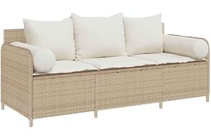 vidaXL Gartensofa mit Kissen 3-Sitzer Beige Poly Rattan, Outdoor-Sofa, Outdoor-Möbel, Terrassensofa, Gartenmöbel, Terrassenmöbel, Palettensofa