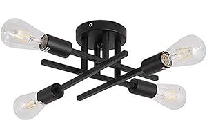 HYDMALDOU Industriell Lampe Schwarz Sputnik Deckenleuchte Weinlese LED 4 Lichter Deckenleuchte E27 Modern Metall Kronleuchter für Wohnräume Küche Hausflur Schlafzimmer Speisesaal Hotel Café Restaurant