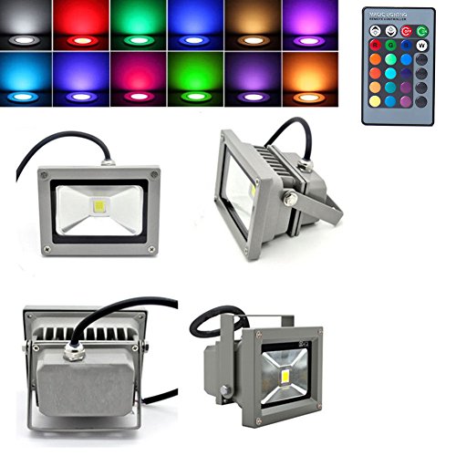 MVPower® 2 St. 10W RGB LED Strahler Wasserdicht IP65 In- und Outdoor Grau Gehäuse mit Fernbedienung Memory Funktion Farbwechsel LED-Fluter Scheinwerfer Außenbeleuchtung