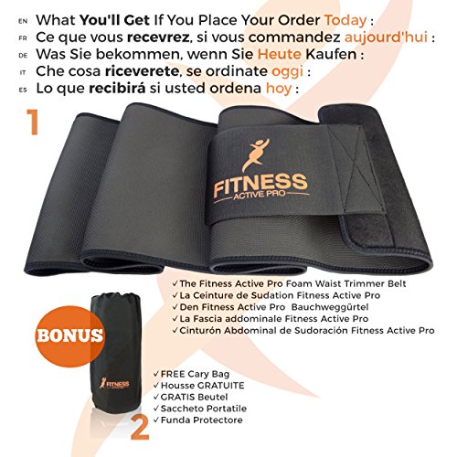 Fitnessgürtel – Premium Schwitzgürtel – Leicht zu Reinigen – Mehr Schwitzen – 2 GRATIS BONUS inkl. + Tragetasche + Körperfettzange – Bauchweggürtel Hot Belt mit Sauna Effekt ideal für Ihr Training, zum Laufen, Joggen – 2 Größen zur Wahl - 5
