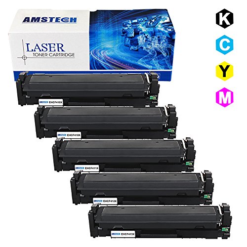 5 Stück Amstech kompatibel toner 410X CF410X CF411X CF412X CF413X Tonerkartusche replacement fuer HP LaserJet Pro M452dw M452nw M452dn MFP M377dw M477fnw M477fdn M477fdw M377dw Standard Yield ( 2 CF410X Schwarz, 1 CF411X Cyan, 1 CF412X Gelb, 1 CF413X Magenta, K-6500 C/M/Y-5000 Seiten)