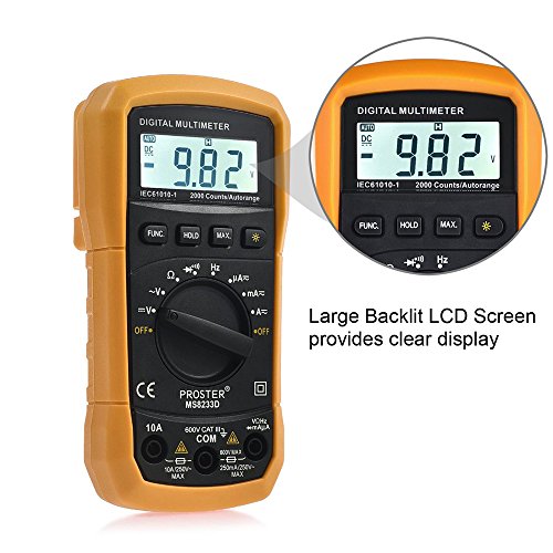 Proster Digitaler Multimeter Auto ranging Digital Multimeter Multitester- AC / DC Spannung DC Strom Dioden Transistor Kontinuität Tester mit Hintergrundbeleuchtung LCD - 3